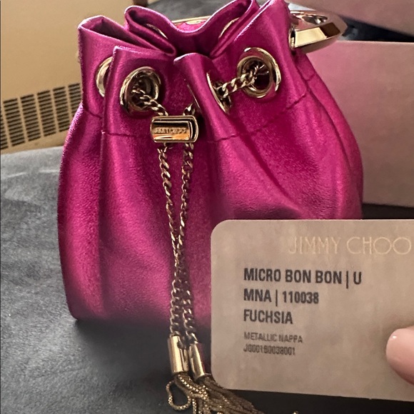 Jimmy Choo Fuchsia Metallic Mini Drawstring Bucket Bag - Picture 7 of 9